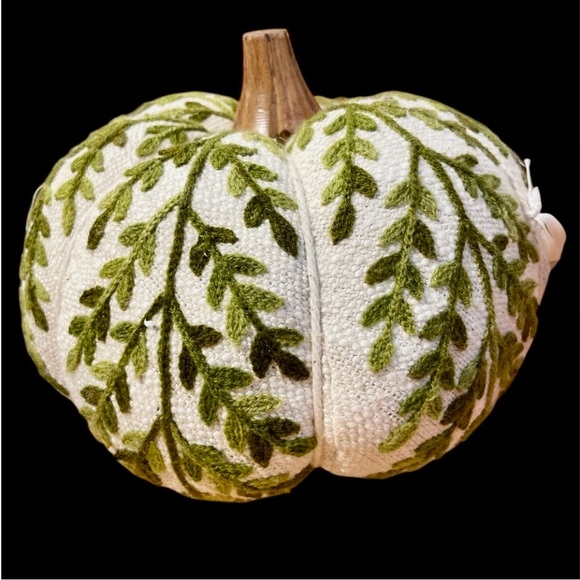 Other - Embroidered Small Green and White Fabric Pumpkin
